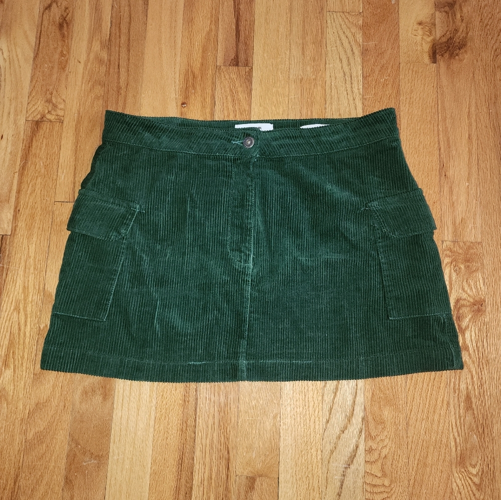 Green Corduroy Utility Mini Skirt - Size 10